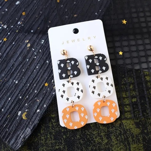 BOO Halloween Ghost Acrylic Drop Earrings - Picture 2 of 9